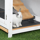 PawHut - Clapier à lapin en bois à 2 niveaux avec rampe et enclos extérieur jaune - 62 po L x 20,9 po l x 36,8 po H-Convient aux lapins, cochons d'Inde et autres petits animaux 
