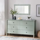Modway Emmeline Scalloped 6-Drawer Dresser - Sage-Non-Marking Floor Glides