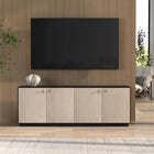 Hudson&Canal Lillian Rectangular TV Stand for TV's up to 75" - Black Grain/Alder White-Crafted of sturdy MDF, the base top, and shleves in a Black Grain finish and doors in a Satin Walnut finish
