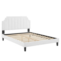Modway - Sienna Lit plateforme Queen en velours haute performance avec pieds en bois noir - Blanc-Lit plateforme Queen