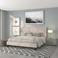 Flash Furniture - Lit plateforme Roxbury très grand touffeté en tissu beige-Lit de plateforme
