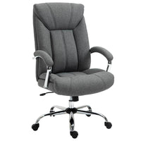 Vinsetto - Chaise de bureau en lin avec accoudoirs - grise-Conception ergonomique à haut dossier avec épaisse garniture pour plus de confort