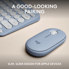 Logitech Pebble 2 Keyboard and Mouse Combo for Mac - Tonal Blue - English-Why Not Have Both?: This ultra-slim and portable mouse and keyboard combo - made with recycled plastic - is lightweight and compact to be ready to move when you are