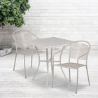 Table de jardin carrée de 28 po en acier gris pâle et 2 chaises au dossier rond, intérieur/extérieur [CO-28SQ-03CHR2-SIL-GG]-Revêtement thermolaqué gris pâle
