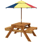 Outsunny - Table de pique-nique pour enfants 3-en-1 sable et eau avec parasol pliable - teck-Conception 3-en-1 : table de pique-nique, table à eau et table à sable  
