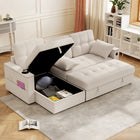 HOMCOM Pull Out Sleeper Sofa Bed with USB Ports and Chaise Storage - Beige-Built-in USB-A and USB-C ports, charge devices while relaxing