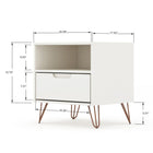 Manhattan Comfort Rockefeller 20.08" Mid-Century Modern 1-Drawer Nightstand 2-Piece Set - White-Includes 1 Open Shelf, and 1 Drawer