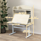 Qaba - Bureau pour enfants, table d’étude réglable en hauteur avec plateau incliné, rangement - naturel-Plateau de bureau de 31,5 po (80 cm) de large offrant un espace généreux pour les livres et les loisirs créatifs  
