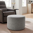 Modway Callum Large 23" Round Woven Heathered Fabric Upholstered Ottoman - Heathered Weave/Light Grey-Non-Marking Foot Glides