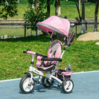 Qaba - Tricycle poussette 6 en 1 pour bébé avec panier et canopée - rose-Taille du siège : 10,2 po l x 13,4 po H (26l x 34H cm) 