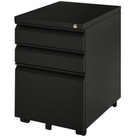 Vinsetto - Classeur 3 tiroirs en acier pour documents lettre/A4 avec serrure et roulettes - noir-Conception à 3 tiroirs : 2 tiroirs utilitaires et un tiroir pour dossiers suspendus au format A4, lettres et légal   
