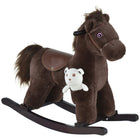 Qaba - Cheval à bascule en peluche sur rockers en bois - marron-Jouet à bascule traditionnel avec un design amusant de cheval 