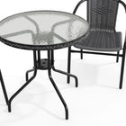 Table ronde en verre et en métal 28 po avec bordure en rotin gris et 2 chaises empilables en rotin gris (TLH-087RD-037GY2-GG)-7