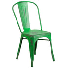 Flash Furniture Distressed Green Metal Indoor-Outdoor Stackable Chair-500 lb. Weight Capacity