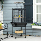 PawHut - Cage à oiseaux 61,5 po H avec support, plateau amovible, toit de jeu, étagère de rangement, perchoir en bois - noir-Structure en acier, suffisamment robuste pour résister aux morsures des oiseaux 