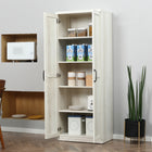 HOMCOM 63" H Kitchen Pantry Cabinet with Doors and Adjustable Shelves - Distressed White-Place it in your kitchen, living room, dining room for added storage space 