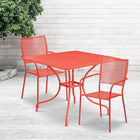 Table de jardin carrée en acier de 35,5 po et 2 chaises au dossier carré, intérieur/extérieur, corail [CO-35SQ-02CHR2-RED-GG]-Revêtement thermolaqué corail
