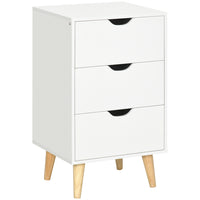HOMCOM - Table de chevet avec pieds en bois - blanc-Trois tiroirs et un dessus plat offrant beaucoup d’espace de rangement et d’exposition