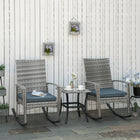 Outsunny - ensemble de 3 pièces fauteuils à bascule en rotin pour patio - gris-Structure en acier durable, rotin PE de haute qualité et housse en polyester avec une finition soignée pour une durabilité assurée 
