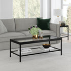 Hudson&Canal Alexis 45"W Rectangular Coffee Table - Blackened Bronze-Hand crafted blackened bronze finish is applied to the steel frame