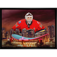 Miikka Kiprusoff Flames Skyline - Framed Canvas - 31" x 22"-Premium canvas print with gallery-wrapped edges