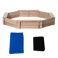 Outsunny Kids Octagon Wooden Sandbox with Cover, Seat - 55" x 55" x 8.5" - Natural Wood-Polyester cover keeps sand clean from leaves and pets
