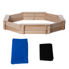 Outsunny - Bac à sable octogonal pour enfants en bois avec couvercle, siège, 55 po L x 55 po l x 8,5 po H - bois naturel-La housse en polyester garde le sable propre des feuilles et des animaux domestiques
