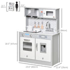 Qaba Kids Wooden Play Kitchens Set with Realistic Sound & Light, Battery Operated Cooktop - Grey-Features an electronic ice machine and cooktop with sound and light effects 