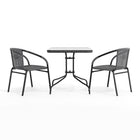 Table carrée en verre et en métal 28 po avec bordure en rotin gris et 2 chaises empilables en rotin gris (TLH-073SQ-037GY2-GG)-4