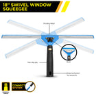 Gritt Commercial Window Washing Kit - 18" Swivel Window Squeegee - 6' Telescopic Pole-Handle swivels 180° to reach tight corners, edges and sills