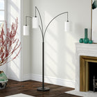 Hudson&Canal Aspen 3-Light Torchiere Floor Lamp with Fabric Shade - Blackened Bronze/White-Handcrafted blackened bronze finish is applied to the novelty adjustable metal base