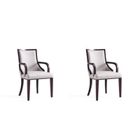Manhattan Comfort Grand 22.5" Traditional Faux Leather Upholstered Dining Armchair - Light Grey - Set of 2-Traditional Dining Armchair for Dining Room Use. Set of 2