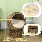 PawHut - Lit pour chat en osier avec coussin, support, pour chats d’intérieur - brun foncé-Coussin doux inclus pour plus de confort 