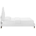 Modway Gwyneth Tufted Performance Velvet Full Platform Bed with Wood Legs and Gold Sleeves - White-Bed Frame Weight Capacity: 800 lb