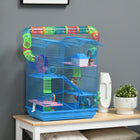 PawHut 18.5" Hamster Cage with Tube System & Exercise Wheel - Blue-Included water bottle and food dishes simplify feeding