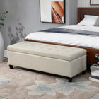 HOMCOM - Banc d’entrée en tissu lin avec pieds en bois - beige-Facile à nettoyer et à entretenir 