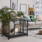 PawHut 37" Folding Heavy Duty Dog Crate - Grey-An anti-dropping device included to prevent the tray from sliding out<br> 