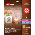 Avery - Étiquettes en papier kraft brun, rondes, imprimables jusqu'au bord, permanentes, laser/jet d'encre, 2-1/2"-Ne s’écornent pas, ne tombent pas 