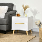 HOMCOM - Table de chevet moderne avec 2 tiroirs et pieds en bois massif - blanc-Deux tiroirs offrent beaucoup d’espace pour ranger des livres, des stylos ou des essentiels pour la nuit