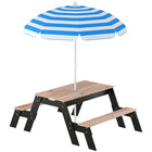 Qaba - Table de pique-nique pour enfants avec parasol, table sable et eau 3 en 1 en bois - naturel-Le plateau amovible révèle des boîtes cachées pour le rangement du sable ou des jouets  
