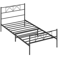 HOMCOM Twin Size Metal Platform Bed Frame with Headboard - Black-Non-squeaky structure provides you with a quality sleeping atmosphere
