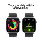 Apple Watch Series 11 - 42 mm - GPS - Space Grey Aluminium Case with Black Sport Band - S/M-With advanced metrics for all your workouts, plus features like Pacer, Heart Rate Zones, training load, Workout Buddy powered by Apple Intelligence from your nearby iPhone, and more. Series 11 also comes with three months of Apple Fitness+ free