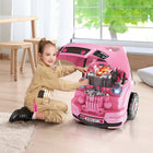 Qaba Kids Mechanic Truck Engine Playset Toy - Pink-Comes with 2 wheels and convenient handle, lightweight and convenient, easy to store and move 