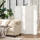 HOMCOM 4 Panel Geometric Pattern Freestanding Room Divider for Bedroom - White-Folds down to a slim 2.7" (6.8 cm) thickness for compact and easy storage 
