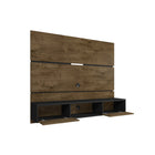 Manhattan Comfort - Centre de divertissement flottant Vernon 62,99 po style mid-century moderne - brun rustique et noir-Conception de panneau latéral à lames avec 2 espaces de rangement dissimulés et 1 étagère ouverte pour médias et décoration