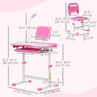 Qaba - Ensemble bureau et chaise réglables en hauteur pour enfants - Rose-La lampe est alimentée par USB et dispose de trois niveaux de température de couleur pour la protection des yeux 