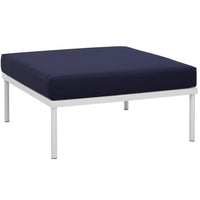 Modway Harmony Outdoor Patio Aluminum Ottoman - White/Navy-All-Weather Canvas Fabric