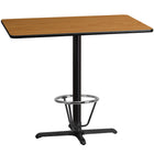 Flash Furniture Dessus de table rectangulaire de 30 x 48 po en stratifié avec 23,5 x 29,5 po à hauteur de bar et anneau de pied-Table d'hospitalité à hauteur de bar