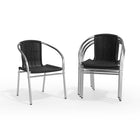 Flash Furniture 4 pièces - Chaise empilable de restaurant commerciale pour intérieur et extérieur en aluminium et rotin noir-Appuis-Bras intégrés