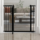 PawHut 29" -37" Pet Gate with Door Pressure Fit Dog Gate for Stairs - Black-Lead free metal frame is solid and strong
